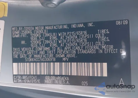 2010 Toyota Sienna Le from USA, damaged, VIN 5TDKK4CC7AS306918